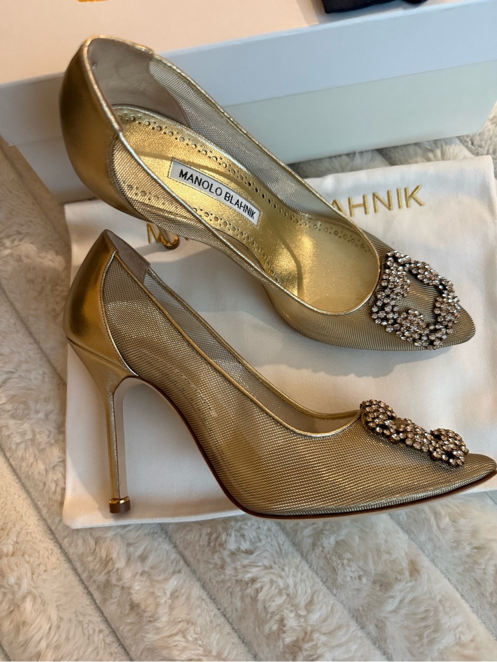 Manolo Blahnik Hangisi Crystal Buckle Mesh Pump NIB 6.5 US / 36.5 EU - Picture 15 of 15